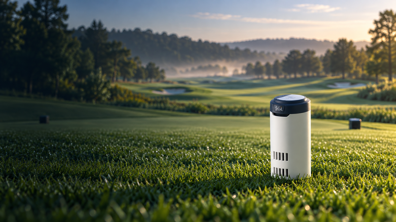 TurfPod installed in the grass beside a golf tee box, overlooking the fairway.