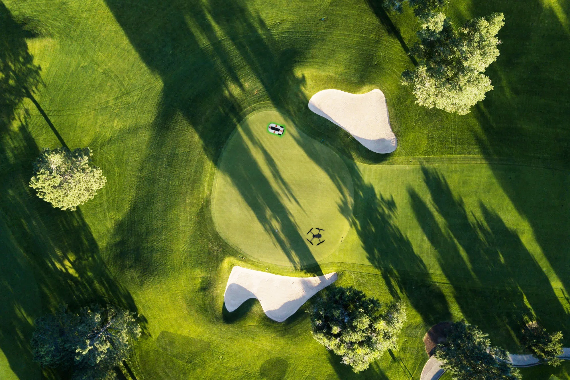 SGL aerial photograph of a golf green with AirGuard and GreenGuard